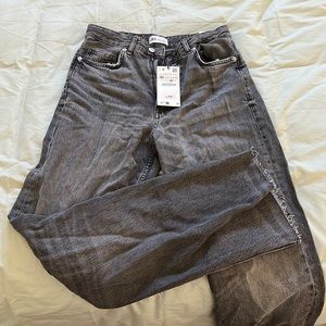 Zara wide leg, high-rise, full length black jeans.